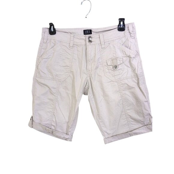 Womens Bermuda Cargo Shorts Size 10 Beige Cotton 13 In Inseam Casual Rolltab - Picture 1 of 6